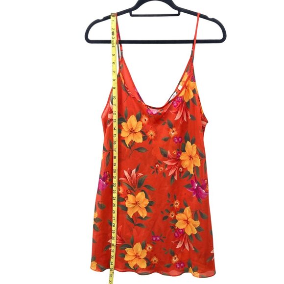 Victoria’s Secret Floral Slip Mini-Dress Sz Large Red-Orange Gold Sheer Tropical - Picture 5 of 7